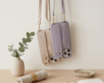 Crossbody Wallet Phone Case, PU Leather Card Holder with Lanyard Strap
