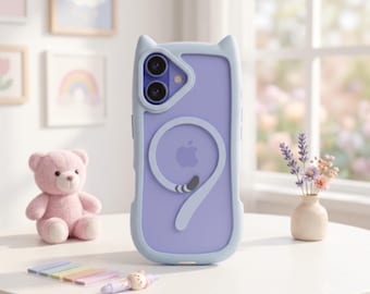 Cat Ear MagSafe iPhone Case, Transparent Geometric Acrylic, Wrist Strap Protection