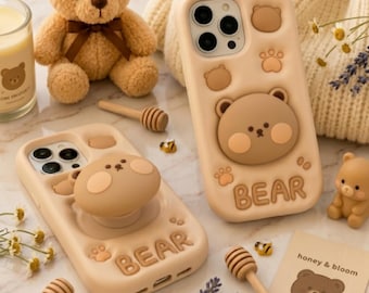 Kawaii Silicone Phone Case with Holder, Shockproof Protective , Soft Grip Case, Anti-Scratch Cover, Gift for Her