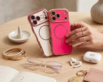 Luxury Wave Magnetic iPhone Case, MagSafe Compatible, Plated Shockproof Cover