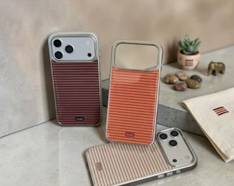 Colorful Striped iPhone Case, Shockproof Slim Protective Cover, Silver Border, Minimalist Style
