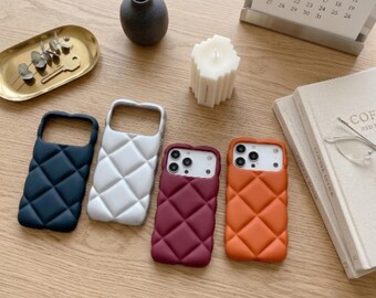 Matte Rhombus Grid iPhone Case, Shockproof TPU Phone Cover, Slim Grip Protective (iPhone 12-17)
