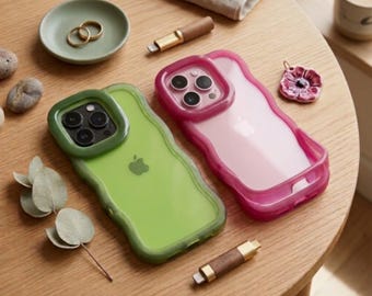 Wave Clear iPhone Case with Foldable Stand, Shockproof Wavy Bumper Cover