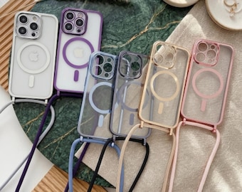 Clear MagSafe Crossbody iPhone Case with Lanyard, Magnetic Necklace Phone Cover