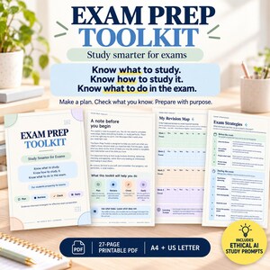 Exam Revision Planner & Prep Toolkit for Students | Printable Study Workbook PDF