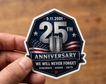 Never Forget 9/11 Memorial Sticker/Car Magnet, Patriotic American Flag Tribute Vinyl Decal, September 11 Remembrance Sticker