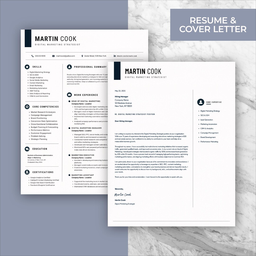 Modern ATS Resume Template | Professional CV + Cover Letter (google ...