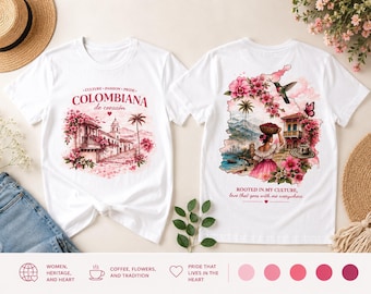 Colombiana de Corazón T-Shirt | Colombian Heritage Shirt | Colombia Map Graphic Tee | Latina Pride Gift | Women's Colombia Shirt