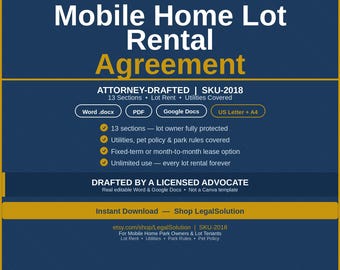 Mobile Home Lot Rental Agreement, Editable Word PDF Lease Form