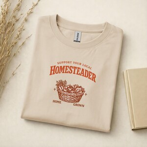 Support Local Homesteader Shirt, Homegrown Vegetable Basket Tee, Cottagecore Farmhouse Gardener Gift image 7