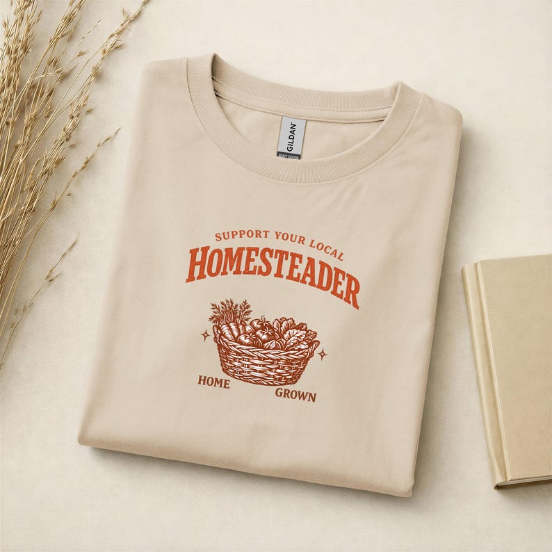 Support Local Homesteader Shirt, Homegrown Vegetable Basket Tee, Cottagecore Farmhouse Gardener Gift image 7