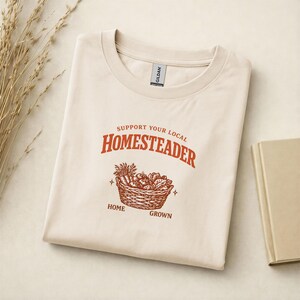 Support Local Homesteader Shirt, Homegrown Vegetable Basket Tee, Cottagecore Farmhouse Gardener Gift image 1