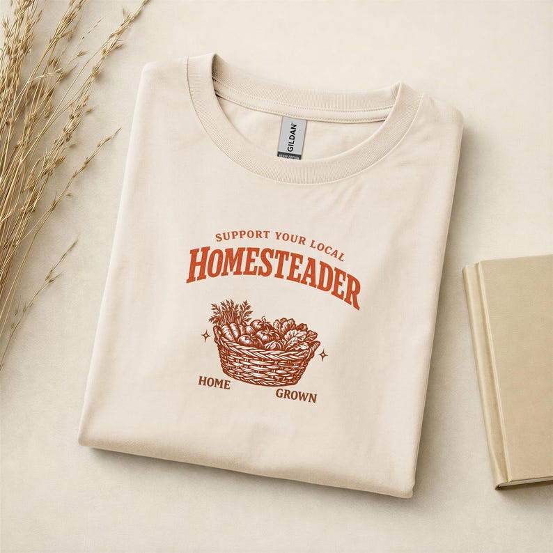 Support Local Homesteader Shirt, Homegrown Vegetable Basket Tee, Cottagecore Farmhouse Gardener Gift image 1