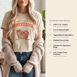 Support Local Homesteader Shirt, Homegrown Vegetable Basket Tee, Cottagecore Farmhouse Gardener Gift image 4