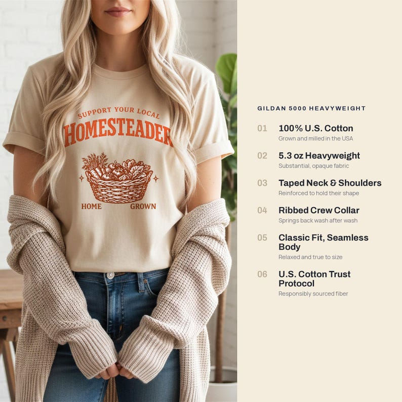 Support Local Homesteader Shirt, Homegrown Vegetable Basket Tee, Cottagecore Farmhouse Gardener Gift image 4