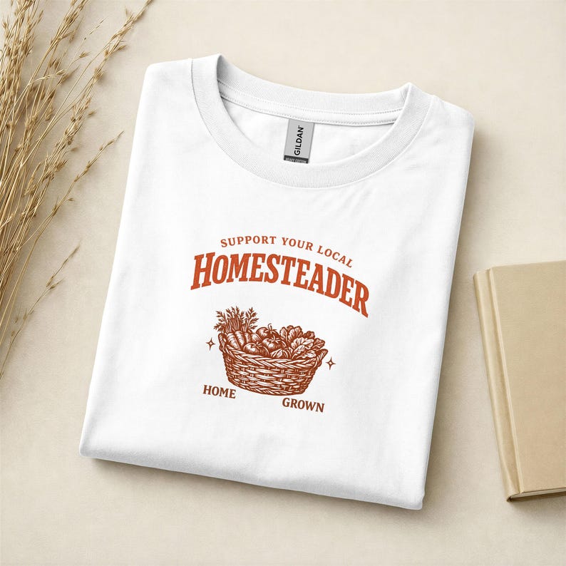 Support Local Homesteader Shirt, Homegrown Vegetable Basket Tee, Cottagecore Farmhouse Gardener Gift image 3