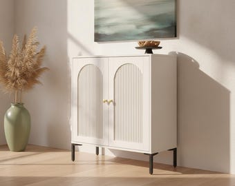 Sideboard Cabinet, Modern Fluted Arch Buffet Cabinet with Storage, Wood Credenza Cabinet, Kitchen Storage Cabinet, Entryway Accent Cabinet