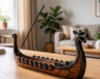 Viking Dragon Boat Incense Holder, Norse Mythology Resin Burner Decor, Nordic Scandinavian Gift