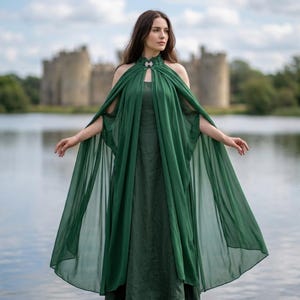 Medieval Chiffon Cape, Renaissance Shoulder Cloak, Boho Wedding Bridal Wrap for LARP & Fantasy Costume