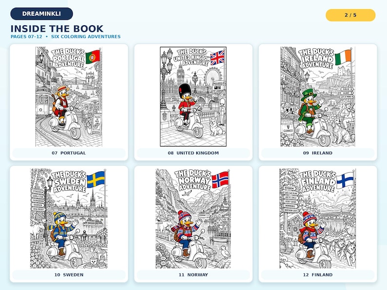 World Flags Coloring Book for Kids: Duck's Adventure, 30 Pages, A4 + US ...