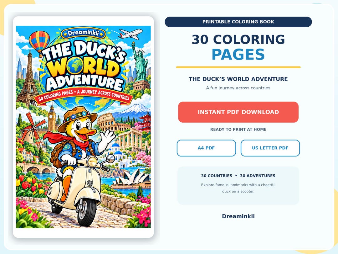 World Flags Coloring Book for Kids: Duck's Adventure, 30 Pages, A4 + US ...