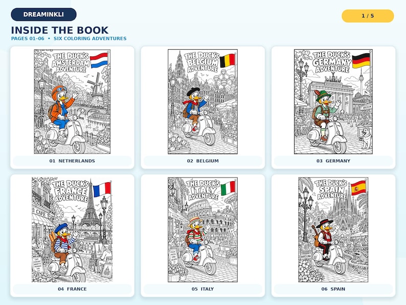 World Flags Coloring Book for Kids: Duck's Adventure, 30 Pages, A4 + US ...