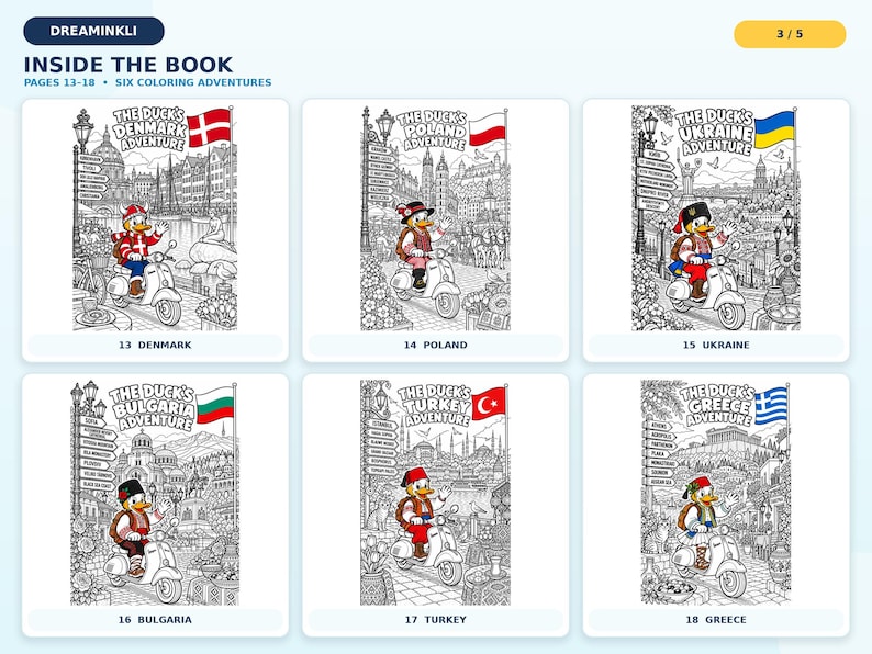 World Flags Coloring Book for Kids: Duck's Adventure, 30 Pages, A4 + US ...