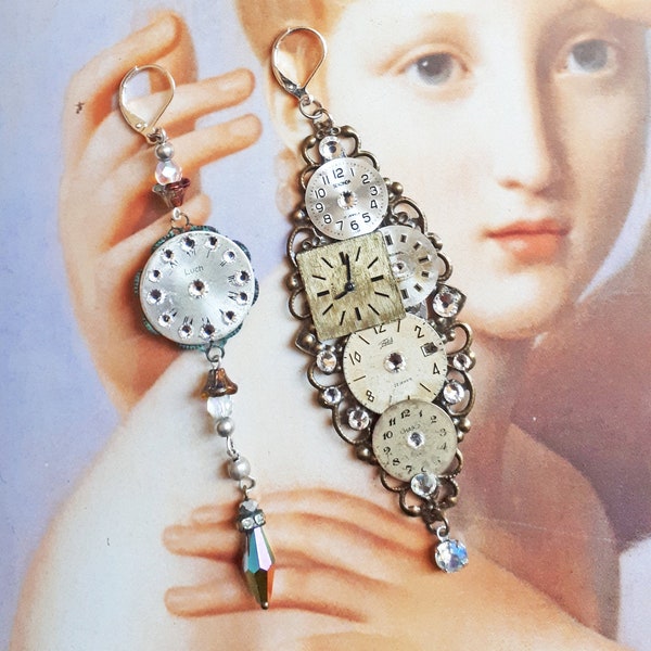 Pendientes de marco de plata, esfera blanca, perlas de vidrio barroco de cristal vintage disociadas