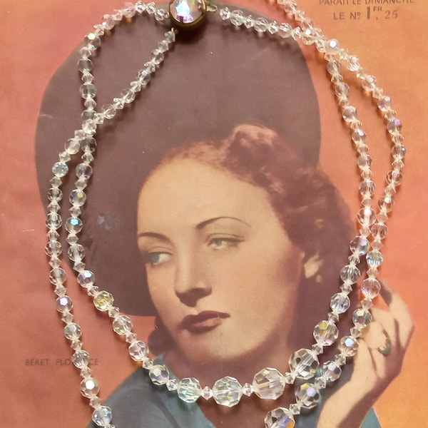 Collier Aurora Boréale perles cristal 2 rangs vintage années 50 60