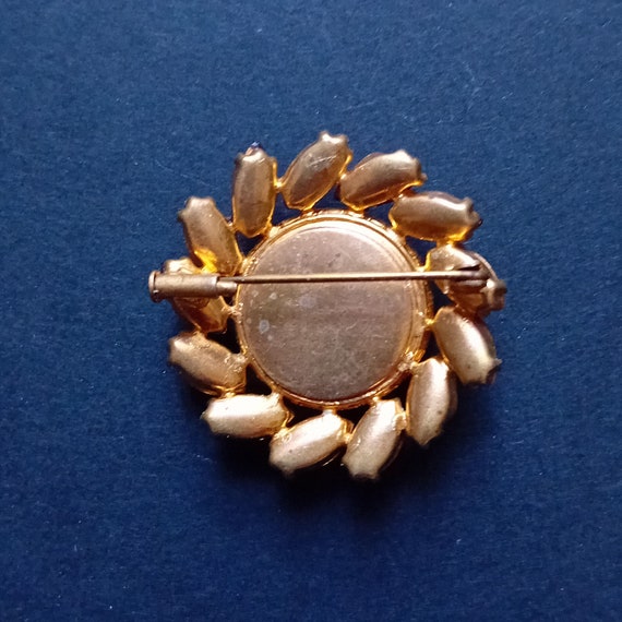 Broche Vintage En Forme De Soleil Avec Strass Cognac - État Occasion