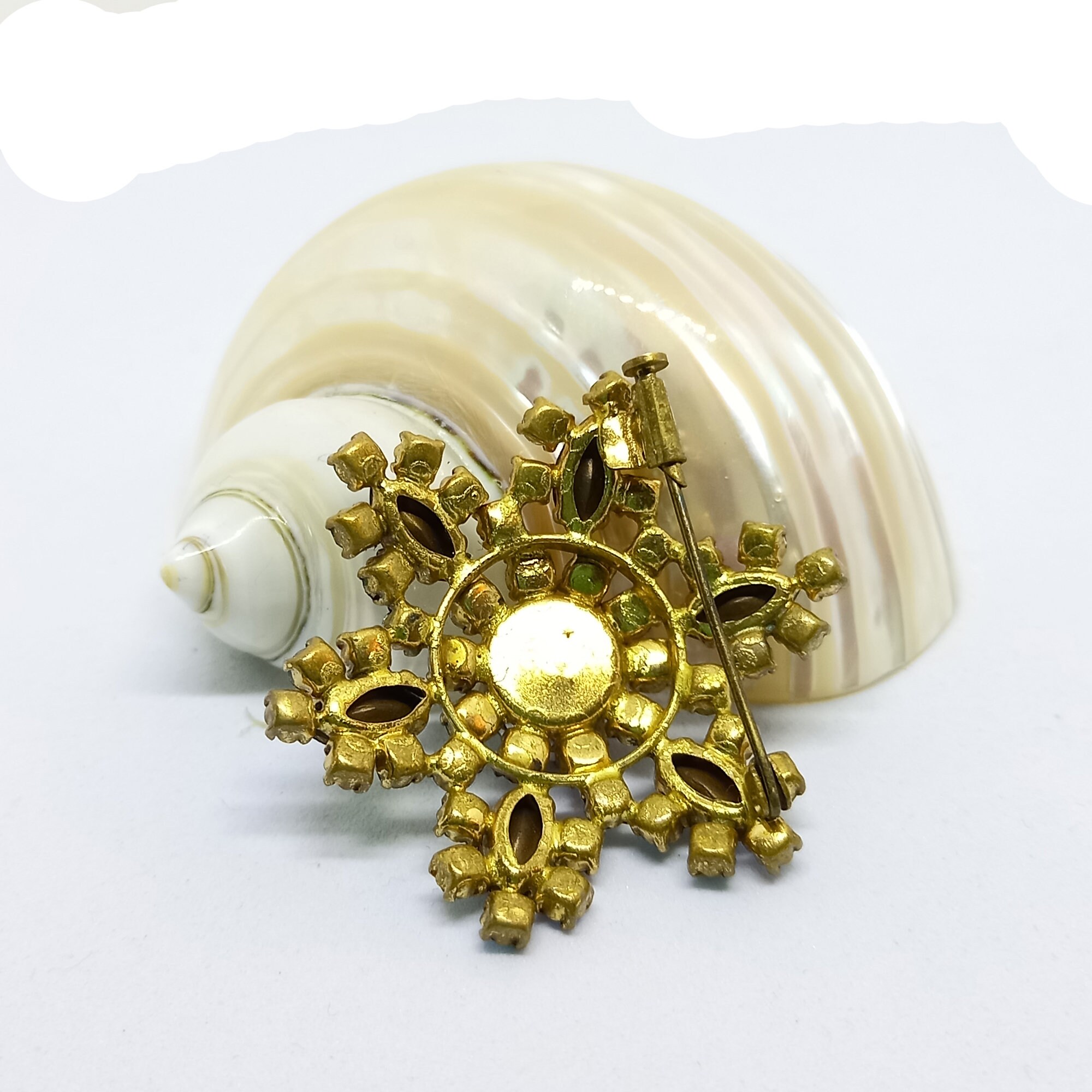 Broche Vintage Or Fin Cristal Boréalis Rouge - Bijou Ancien Finement Travaillé *4327