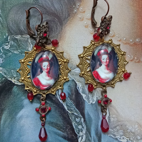 Boucles d'oreilles portrait miniature perles gouttes détail d'un tableau de Me Vigée Lebrun