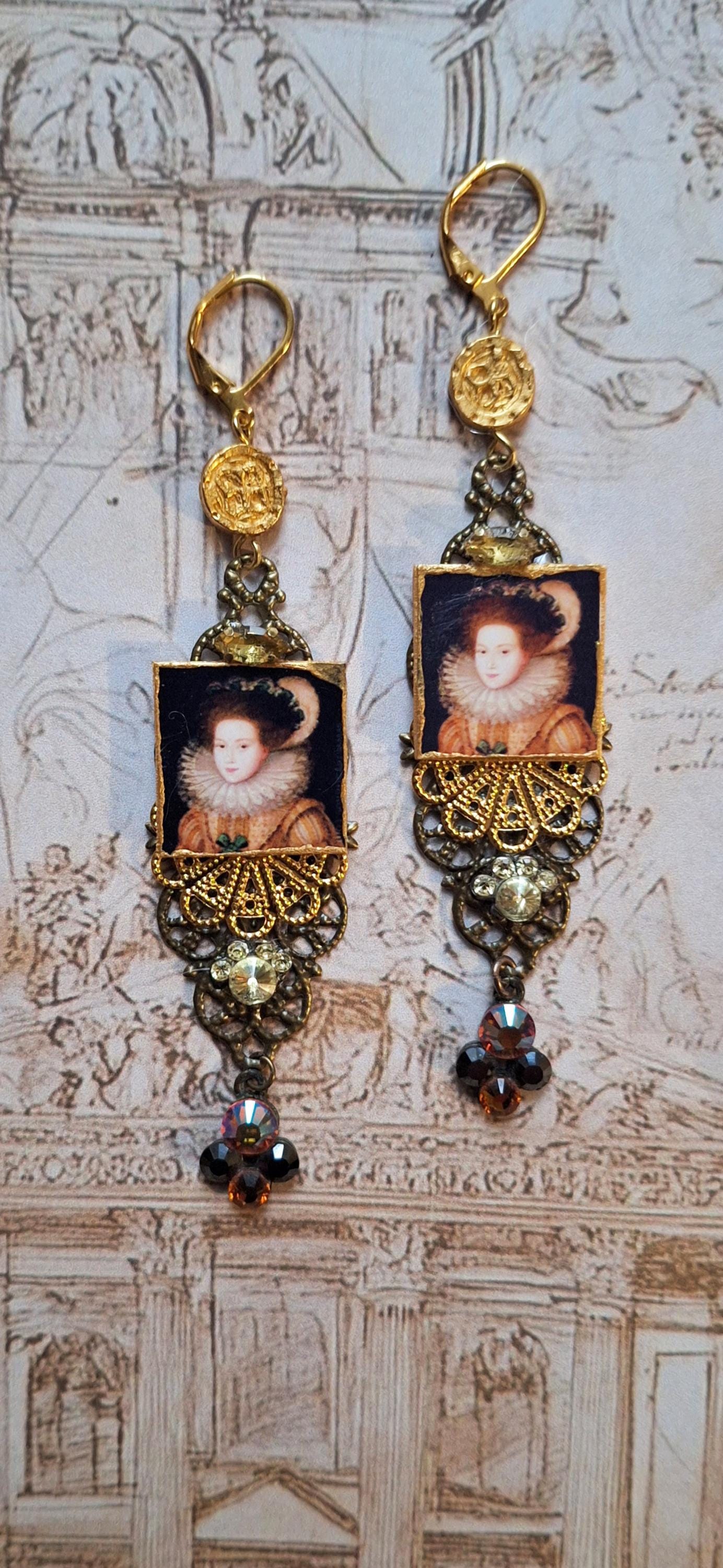 Boucles d'oreilles acier doré pendantes vintage - La Petite Tribu