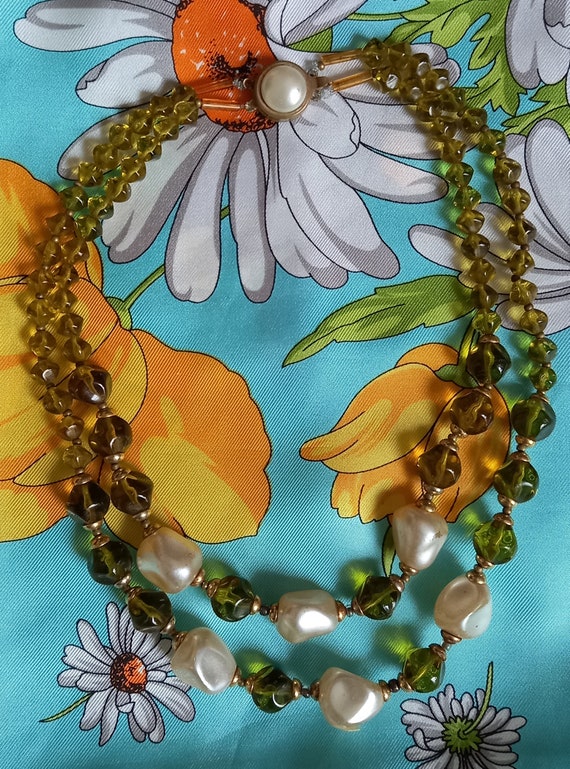 Collier Vintage 2 Rangs Perles Vertes Et Noires - Verre Et Plastique - Occasion