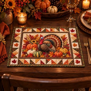 Quilted Pumpkin Placemat, Fall Autumn Harvest Patchwork Dining Table Decor