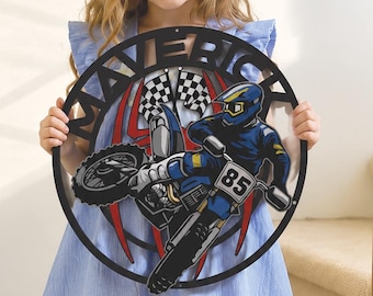 Personalized Dirt Bike Metal Sign, Motocross Name Sign, Dirt Bike Wall Art, Motocross Room Decor, Racing Bike Metal Sign, Kids Bedroom Decor