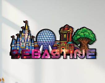 Personalized Theme Park Metal Sign, Custom Family Vacation Sign, Name Wall Art, Magical Kingdom Decor, Travel Memory Sign, Kids Room Decor,