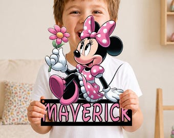 Personalized Mouse Girl Metal Sign, Custom Girl Name Sign, Nursery Wall Decor, Bedroom Name Plaque, Kids Room Wall Art, Baby Girl Gift