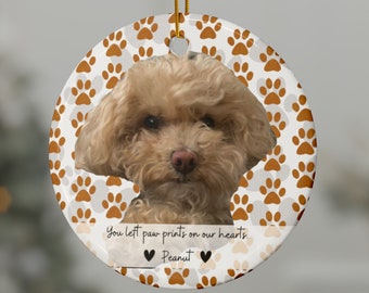 Ceramic Dog Ornament, Pet Loss Sympathy Ornament, Forever in Our Hearts, Losing a Pet Memorial Photo Ornament, Dog Pet Remembrance Gift