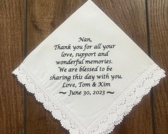 Custom handkerchief, wedding gift, hanky, bridal gift, grandmother gift, bridal party, wedding gift, tea towel, happy tears