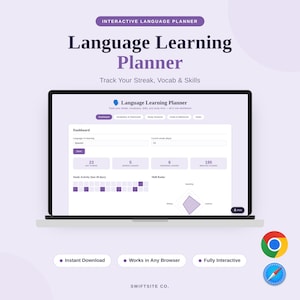 Digitale taalplanner | Woordenschat-flashcardtracker | Studie-en-volgorde-dagboek