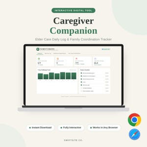 Caregiver Tracker Elder Care Planner | Medication Schedule Log Digital | Family Caregiving Coordination Tool