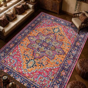 Terracotta Orange Colourful Oriental Pattern rug, Hallway Runner Rug, İndoor Floor Mat