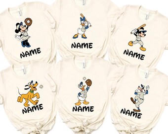 Personalized Mickey Minnie Baseball Shirt, Custom Name & Character Choice, Family Matching Baseball Tee