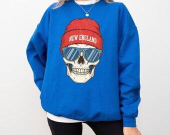 Retro New England Skull Beanie Football Sweatshirt Hoodie Shirt