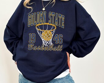 Golden State Basketball Sweatshirt | Vintage Golden State 1946 Game Day Tee | Retro Blue Gold Basketball Hoodie | Classic Sport Fan Gift Top