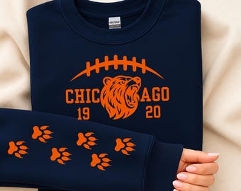 Chicago Football Mascot Sweatshirt or Hoodie, Chocago Football Front and Sleeve Print, Vintage Paw Design, Game Day Fan Apparel