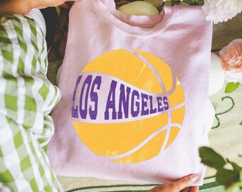 Los Angeles Basketball Shirt or Sweatshirt, Retro LA Hoop Tee, Vintage Distressed Basketball Tee, Los Angeles Sports Fan Shirt, Game Day Top