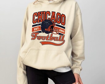 Chicago Football Retro Helmet Hoodie and Sweatshirt, Distressed Vintage Est 1966  Chicago Sweatshirt and Hoodie