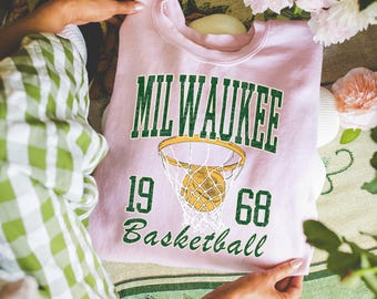 Milwaukee Basketball Sweatshirt | Retro 1968 Game Day Hoodie | Vintage Green Gold Basketball Sweatshirt | Classic Sport Fan Gift Top